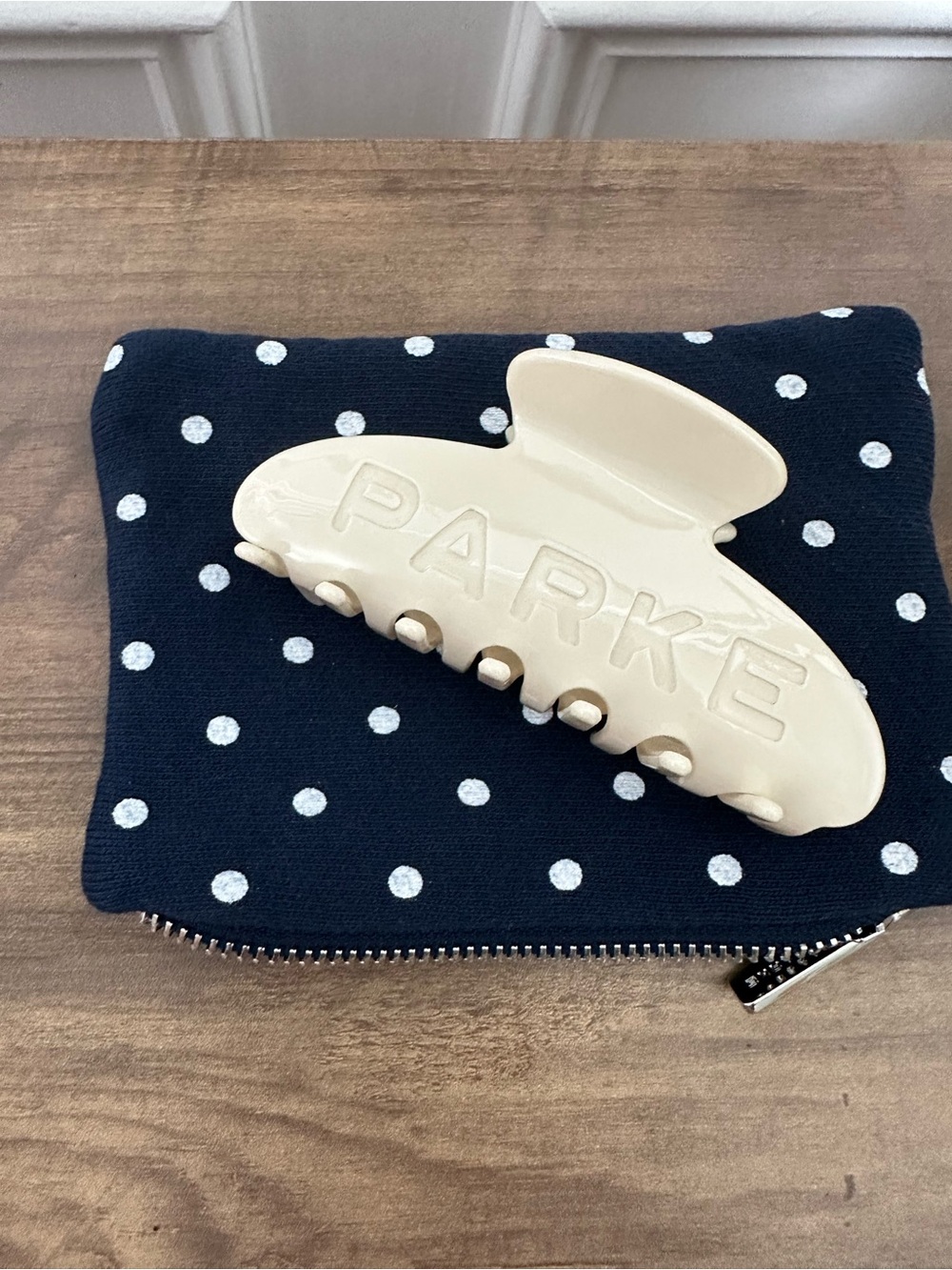New Parke Polka Dot Zip Case Cream Hair Claw Clip